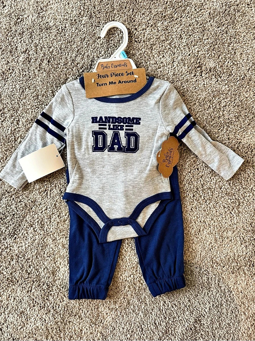 Baby Essentials Handsome Like Dad Four Piece Layette Set Baby 6M Blue & Gray